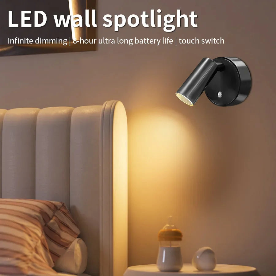 USB Rechargeable Magnetic LED Cordless Wall Light – Touch Dimmable Bedside Reading Lamp (Black/Gold/Silver/Orange/Coffee/White)