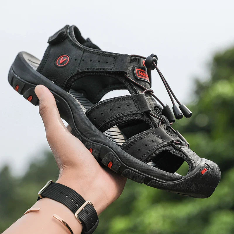 Men's Leather Sandals Breathable Casual Outdoor Beach Slip-On Roman Style