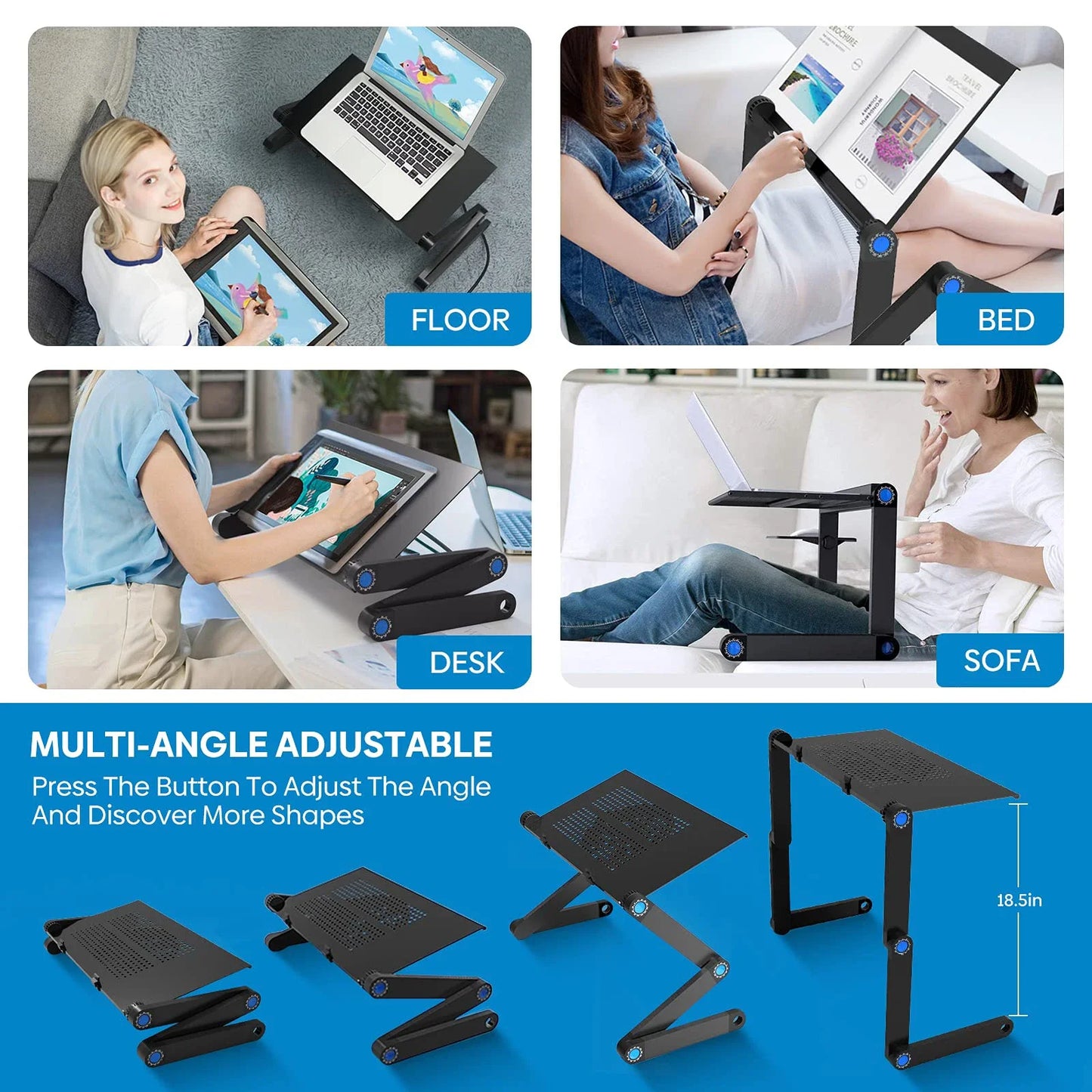 Adjustable Aluminum Laptop Stand & Lap Desk with Mouse Pad — Fits Up to 17-inch (43 cm) Laptops