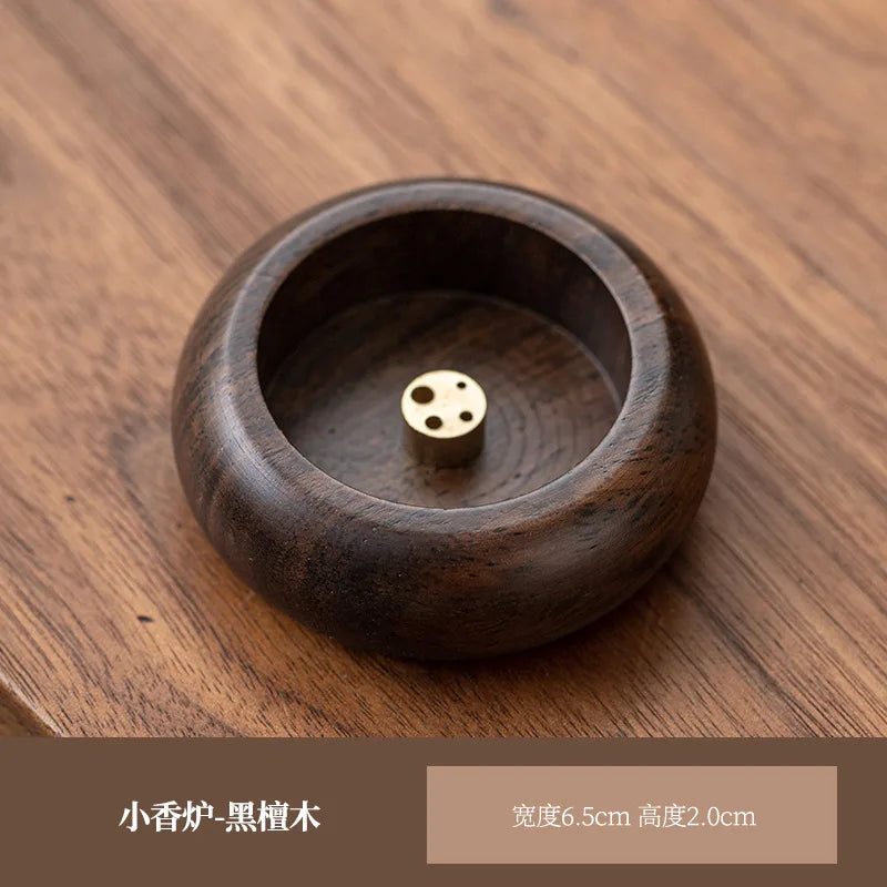 Rosewood Mini Incense Holder Bowl, 4-Hole Wooden Stick Incense Burner for Home Decor & Aromatherapy