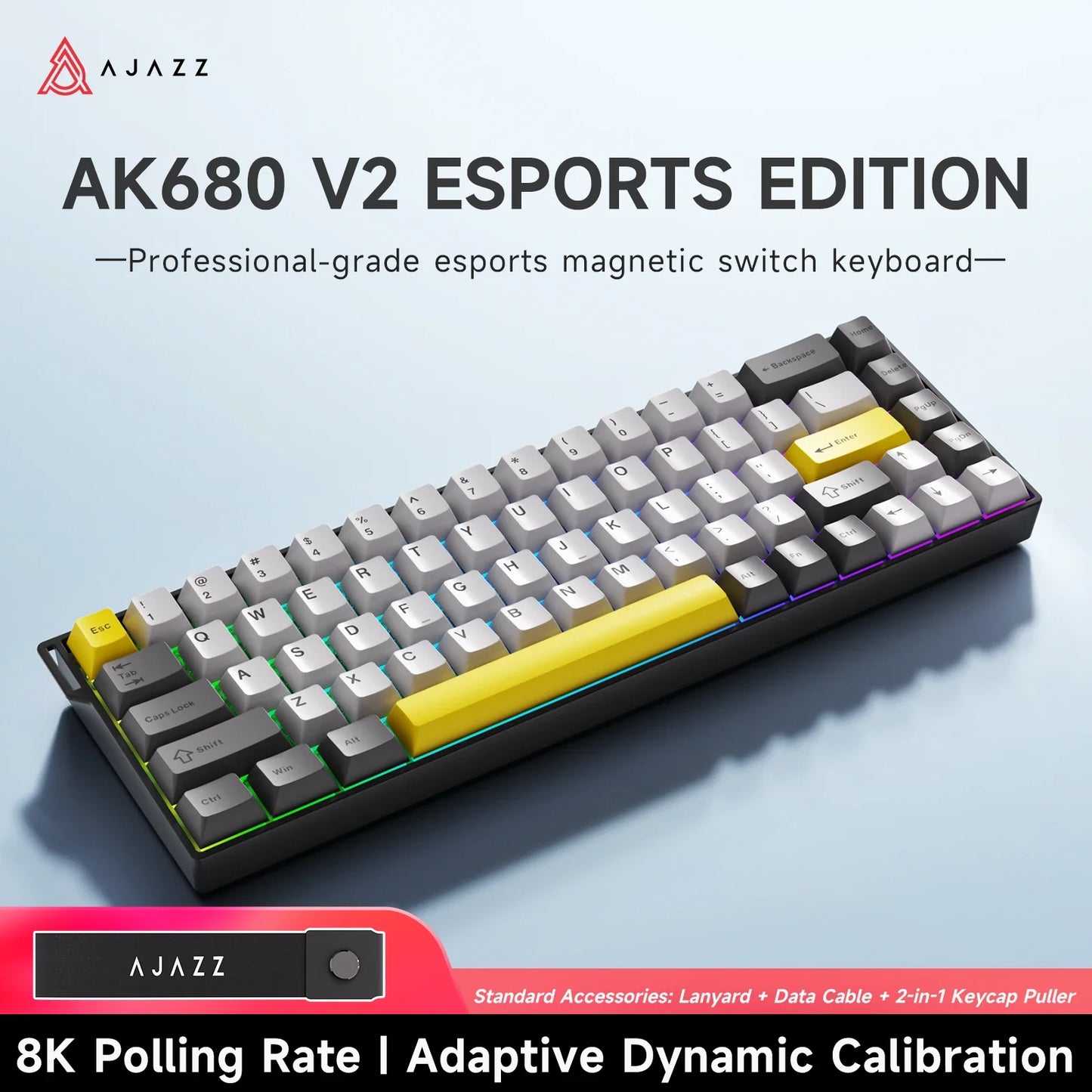 68‑Key 60% Magnetic Switch Mechanical Gaming Keyboard – Hot‑Swappable, 0.01mm Rapid Trigger, RGB Backlight, Wired USB