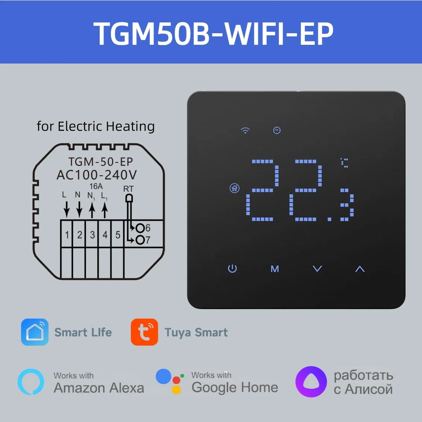 WiFi Smart Room Thermostat for Underfloor Heating — Tuya/Smart Life Compatible, Works with Alexa & Google Home