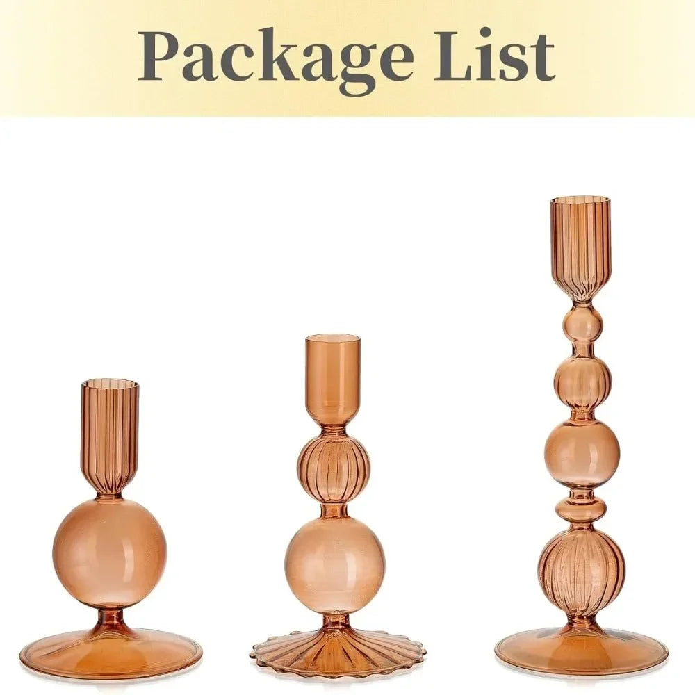 3-Piece Glass Taper Candle Holders and Flower Vases for Wedding Table Centerpiece