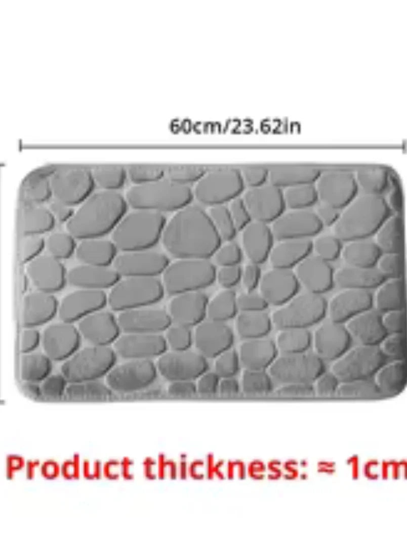Memory Foam Embossed Velvet Bath Rug – Non-Slip Cobblestone Floor Mat for Bathroom & Living Room (1-Pack)