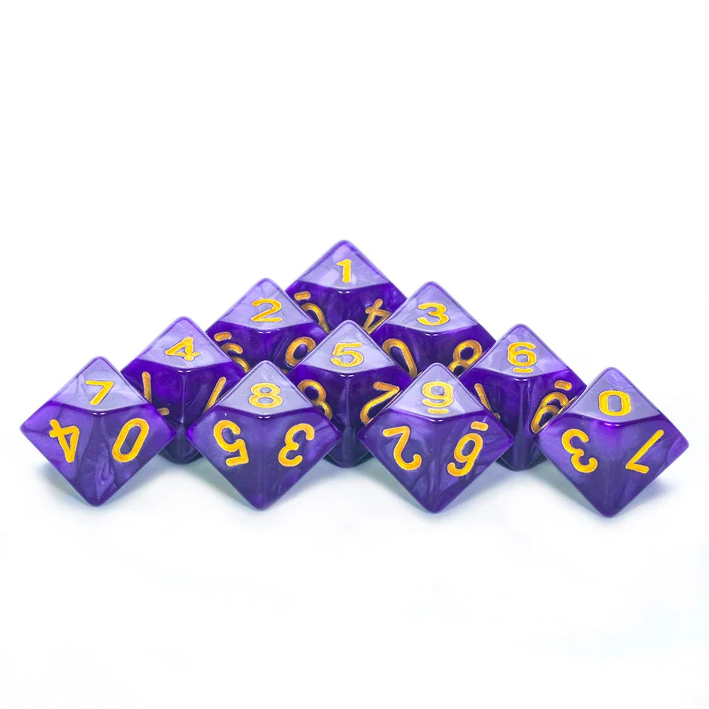 D10 Polyhedral Dice 10-Piece Set for D&D & Tabletop RPGs — Marble & Transparent Styles for Board Games & Parties