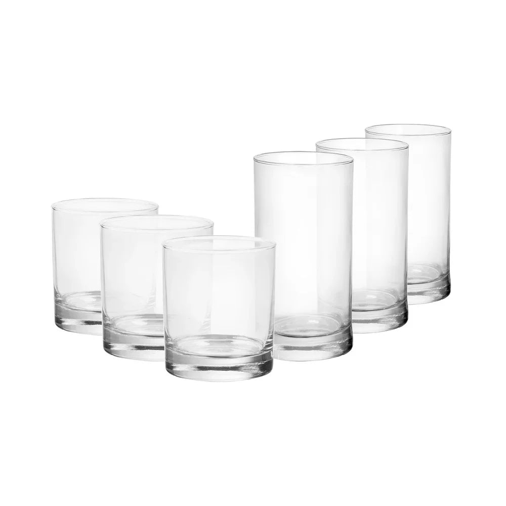 12-Piece Clear Drinkware Set — 6×16 oz (473 ml) Cooler & 6×11 oz (325 ml) Rocks Glasses, Durable Tableware for Juice, Water & Mixed Drinks