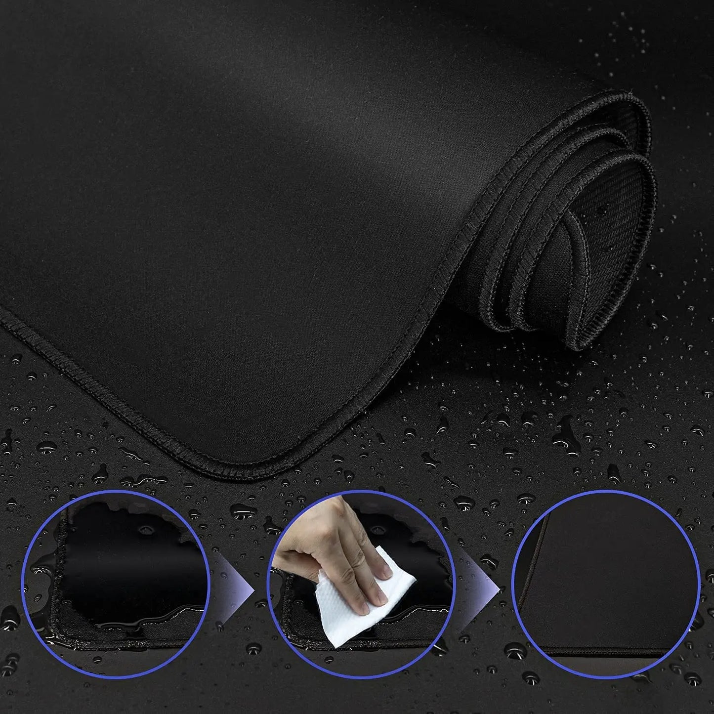 XXL Gaming Mouse Pad - Extended Desk Mat 50 x 100 cm (19.7 x 39.4 in) Black, Non-Slip Stitched Edge
