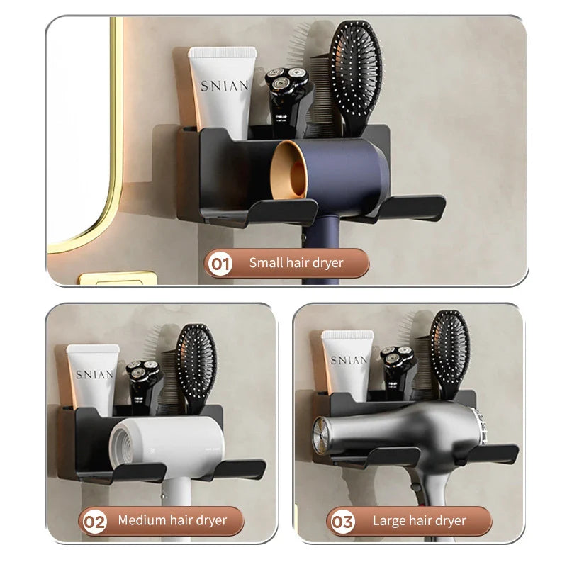 Wall-Mounted Hair Dryer Holder Cradle - Blow Dryer Organizer for Bathroom (White/Black/Grey)