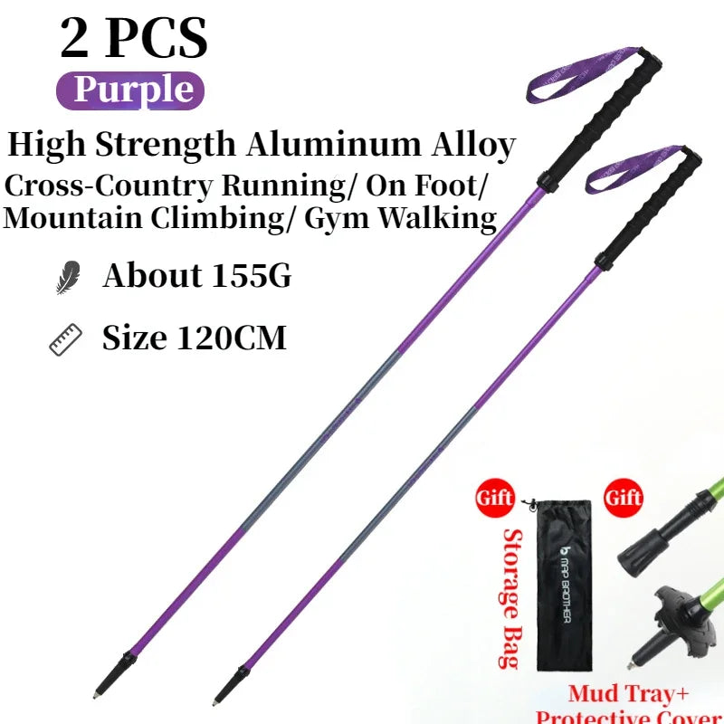 Foldable Quick-Lock 4-Section Trekking Poles Pair – 7075 Aluminum Adjustable 110/120 cm (43.3/47.2 in) EVA Grip Tungsten-Cobalt Tips
