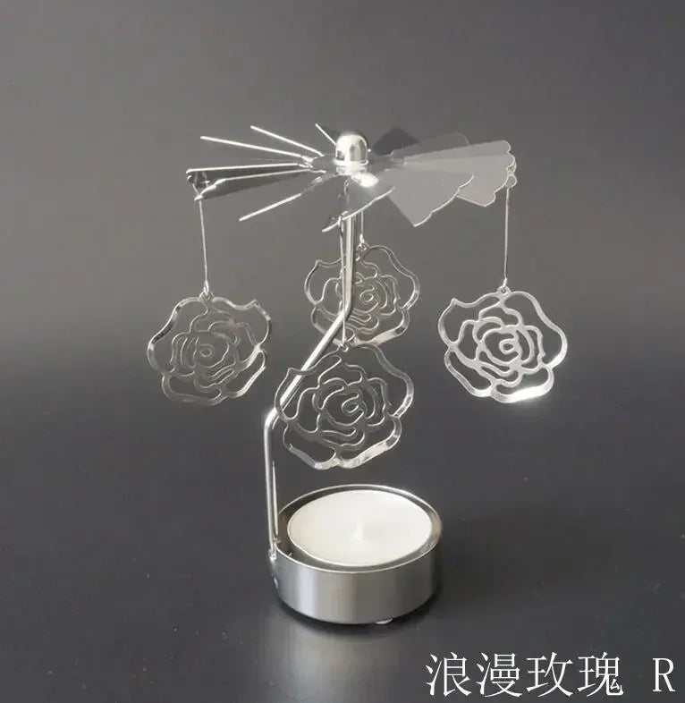 Spinning Metal Carousel Tea Light Candle Holder, Rotating Christmas Candelabra for Home Decor (3.15 x 5.12 in / 8 x 13 cm)