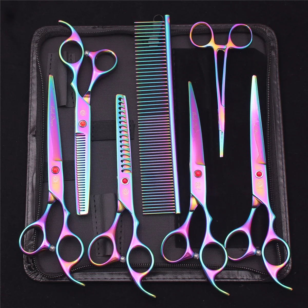 7-Inch (19.5 cm) Stainless Steel Pet Grooming Scissors Kit – Straight, Thinning, Chunker & Curved Shears