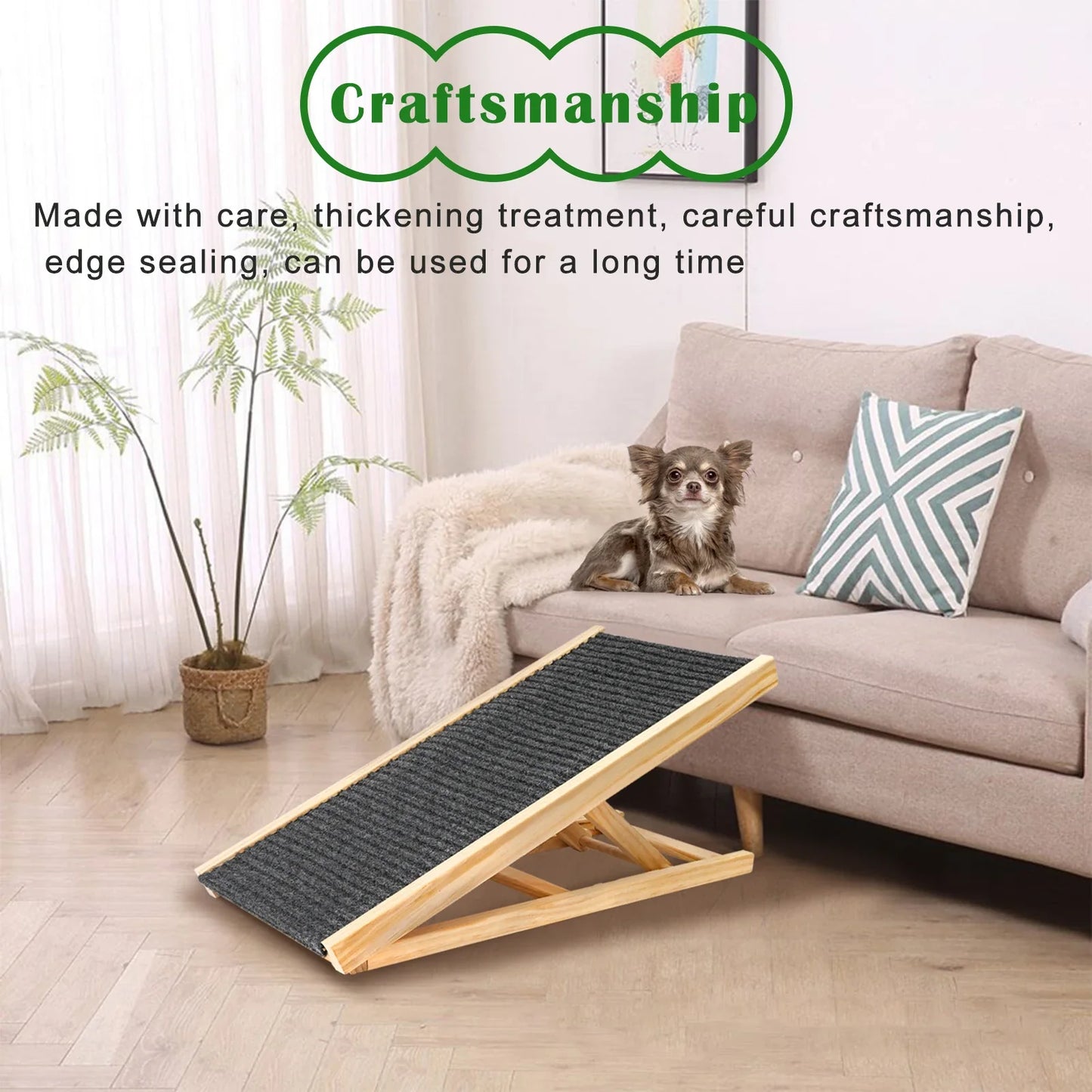 Adjustable Wooden Pet Ramp for Couch & Bed – Foldable 2‑Step/4‑Step Non‑Slip Carpet Ramp for Dogs & Cats (70/100 cm | 27.6/39.4 in)