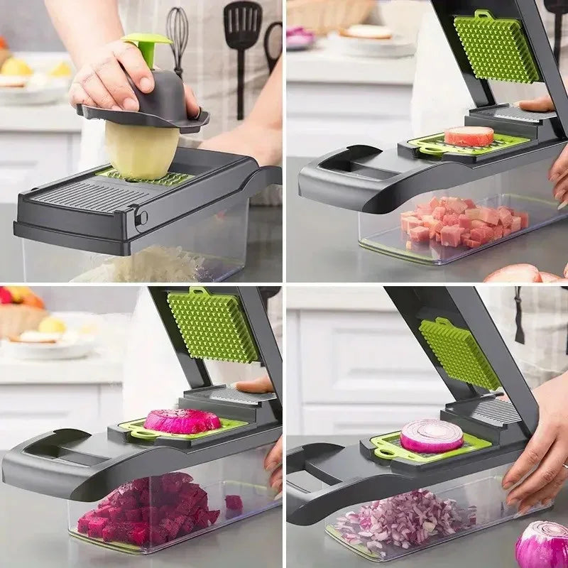 16-in-1 Mandoline Slicer & Vegetable Chopper — Adjustable Stainless Steel Blades, Grater & Shredder
