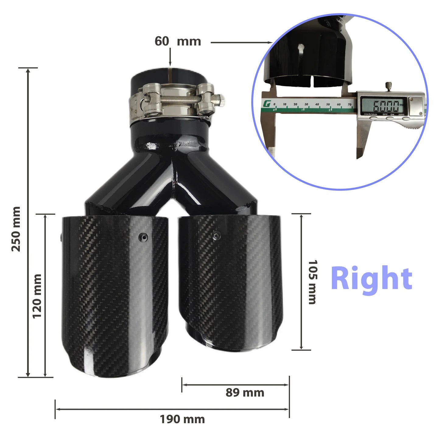 Carbon Fiber 304 Stainless Steel Rear Exhaust Tip Decorative Muffler - Universal Fit