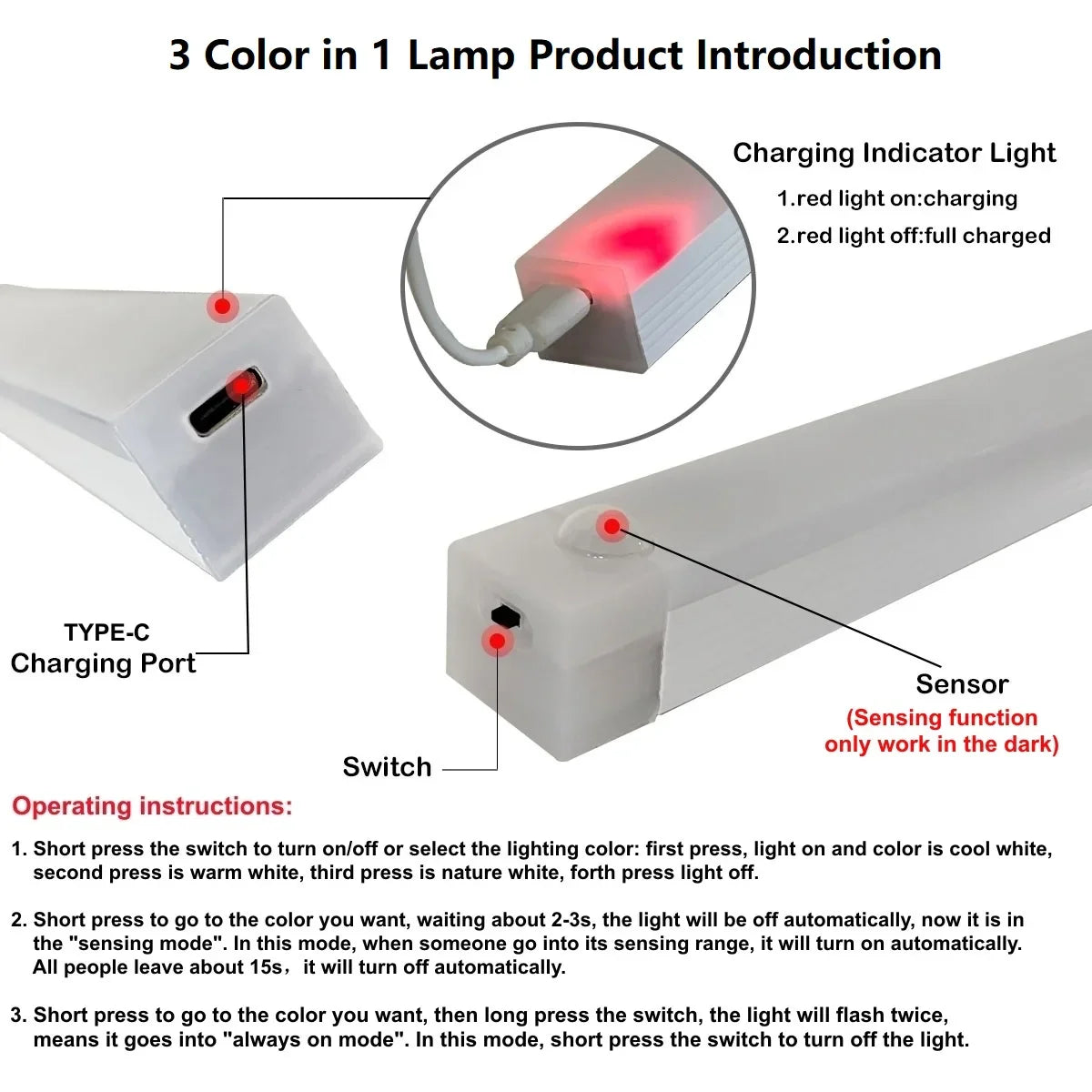 Motion Sensor USB Rechargeable LED Strip Light — 10/20/30/50 cm (3.9/7.9/11.8/19.7 in) for Cabinet Wardrobe Bedside Staircase