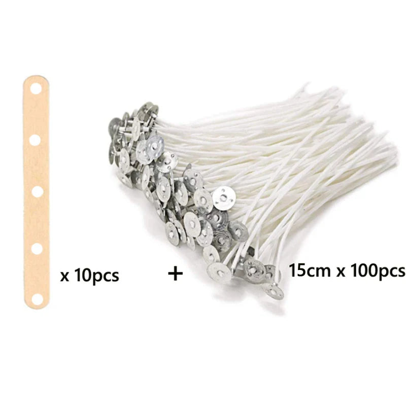 100-Pack Waxed Cotton Candle Wicks with Stand and Tabs, Smokeless Soy Wax-Core Candle Making Supplies