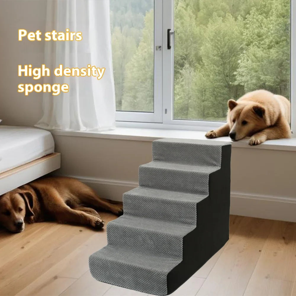 4-5-Step Memory Foam Dog & Cat Stairs with Removable Washable Cover – Pet Ramp Ladder