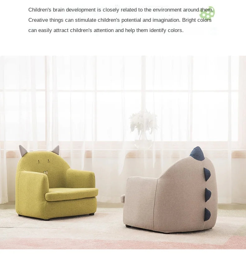 Kids Cartoon Sofa Chair — Children's Toddler Armchair & Learning Stool, Wooden Frame with High-Elastic Foam (22 x 21 x 19.7 in | 56 x 54 x 50 cm)