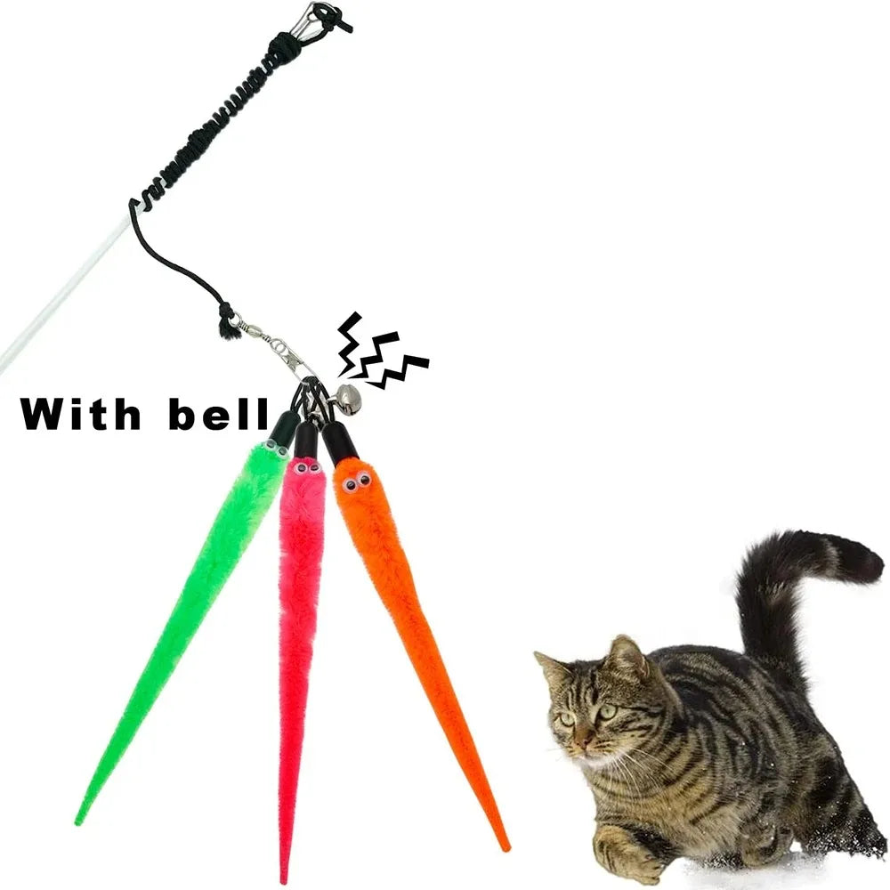 Interactive Cat Wand Worm Refills – Replacement Feather Worm Toy Attachments for Cat Wand