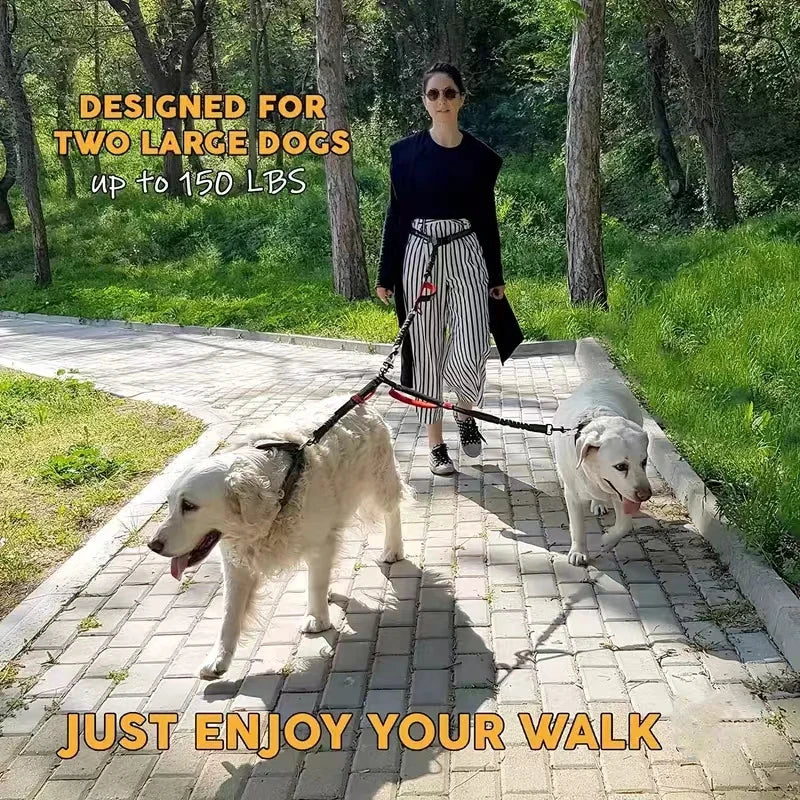 Dual Dog Leash Coupler – Padded No-Tangle Bungee Leash with 360° Swivel, Reflective & Shock-Absorbing