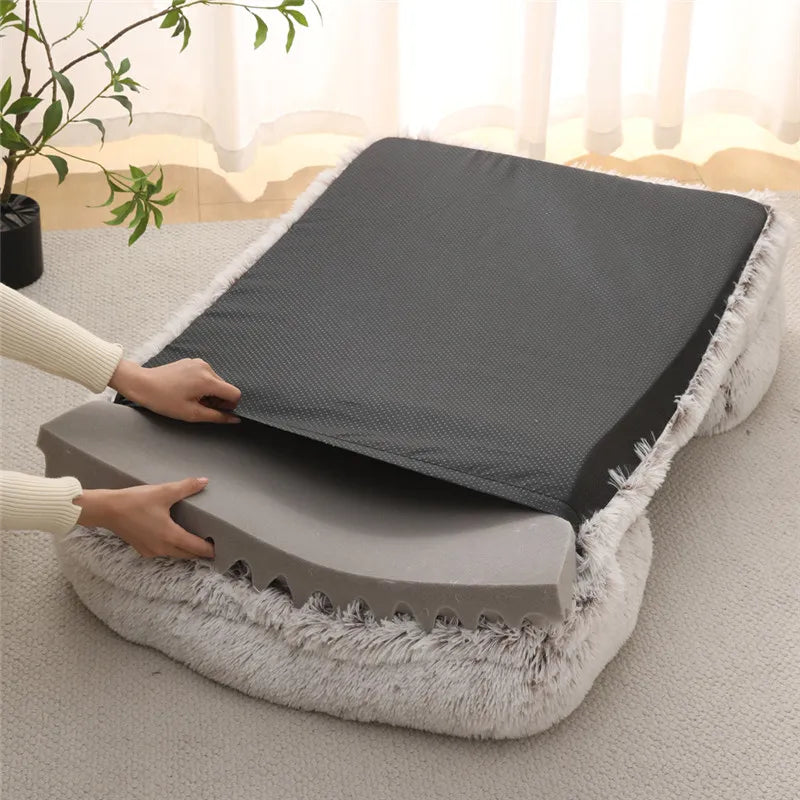 Plush Dog Bed with Removable Cover – Thickened Winter Pet Sofa Pad, Square, Small & Large