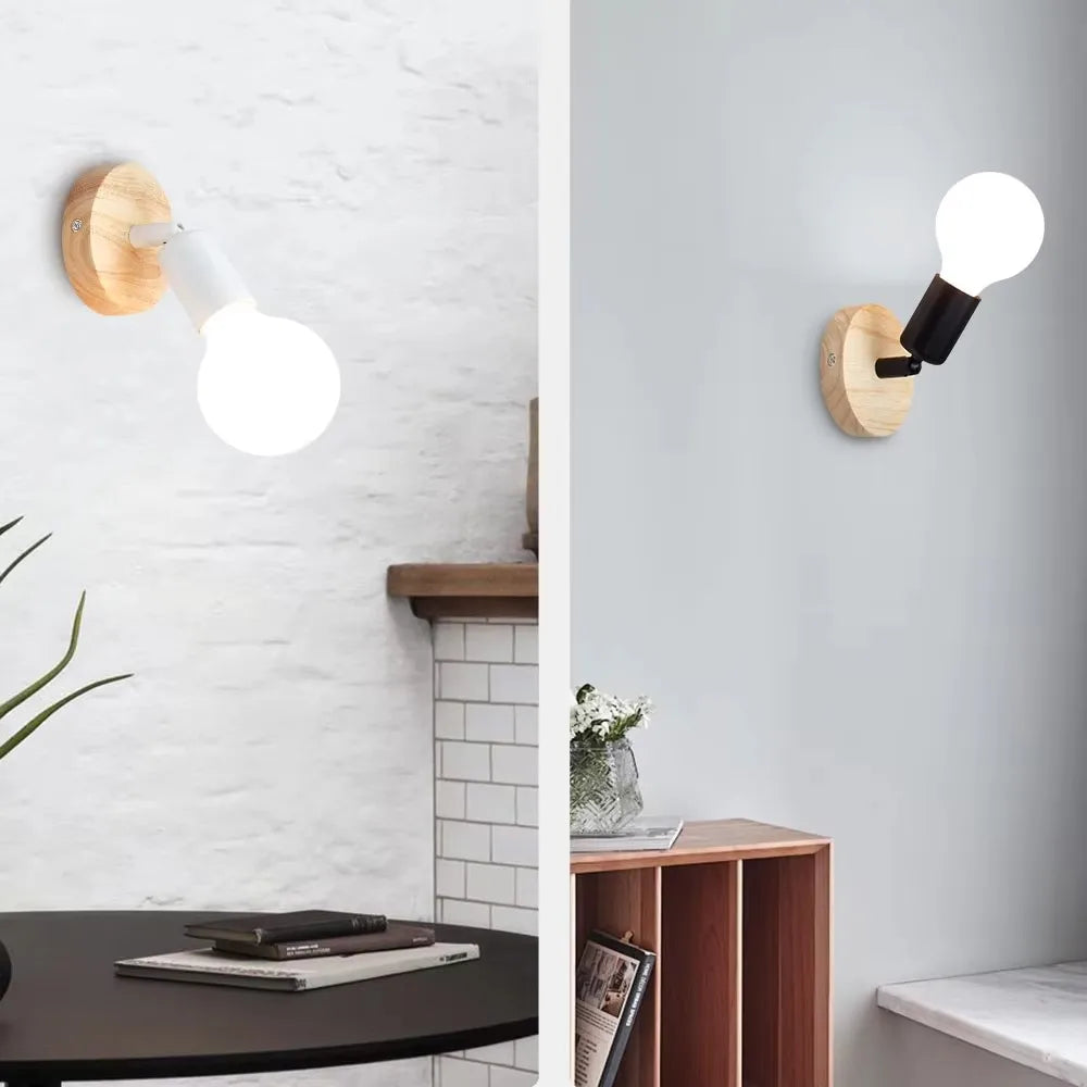 Vintage Industrial E27 Wall Sconce - Retro Wood & Iron Wall Lamp for Bedroom, Dining Room, Bedside
