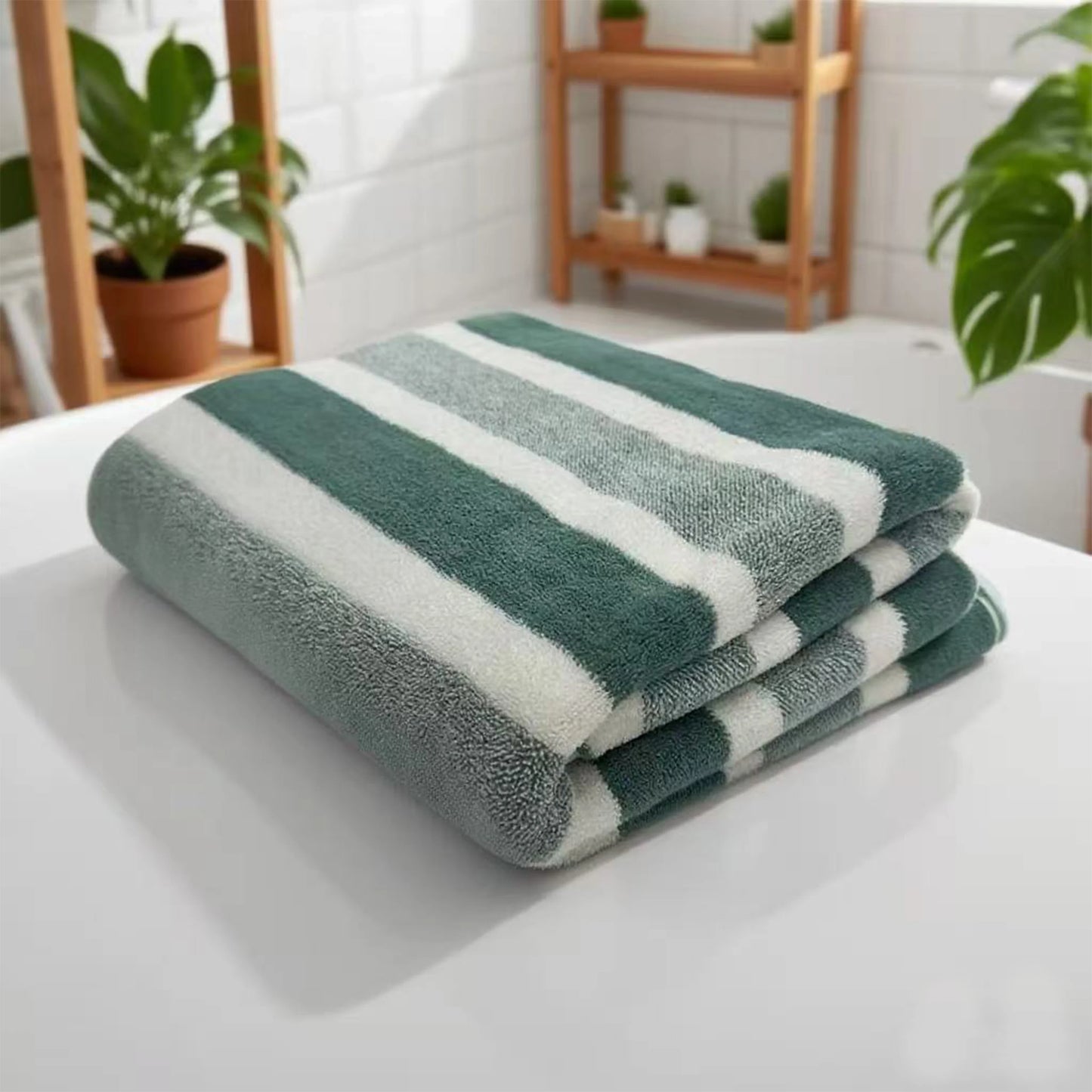 1-Pack Thick Striped Bath Towel – Quick-Dry, Highly Absorbent, Non-Shedding Polyester for Beach & Home