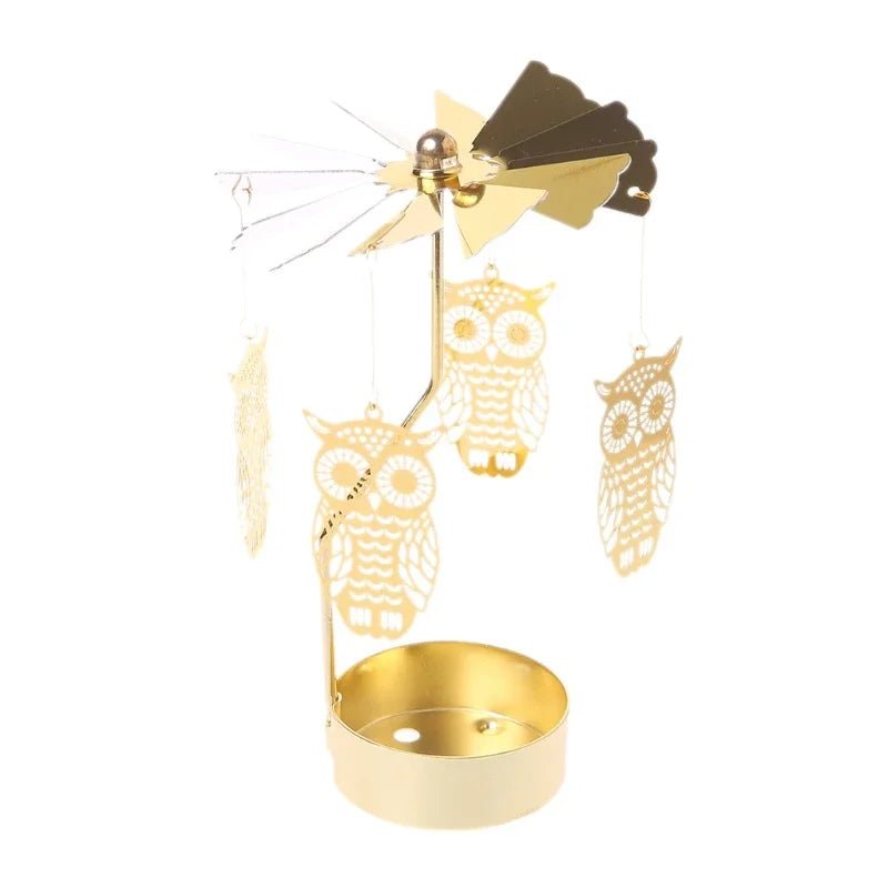 Gold Metal Rotating Tealight Candle Holder - Tabletop Spinner for Wedding Christmas Dinner Party Decoration Gift