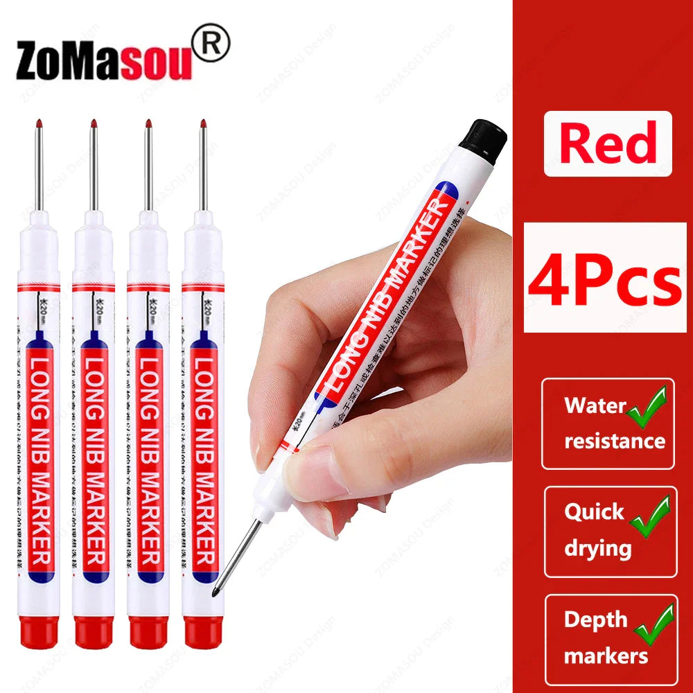 20mm Long-Head Deep Hole Marker Pens - Waterproof Fast-Dry Oil Markers for Wood, Metal & Glass (Red/Black/Blue/Green)