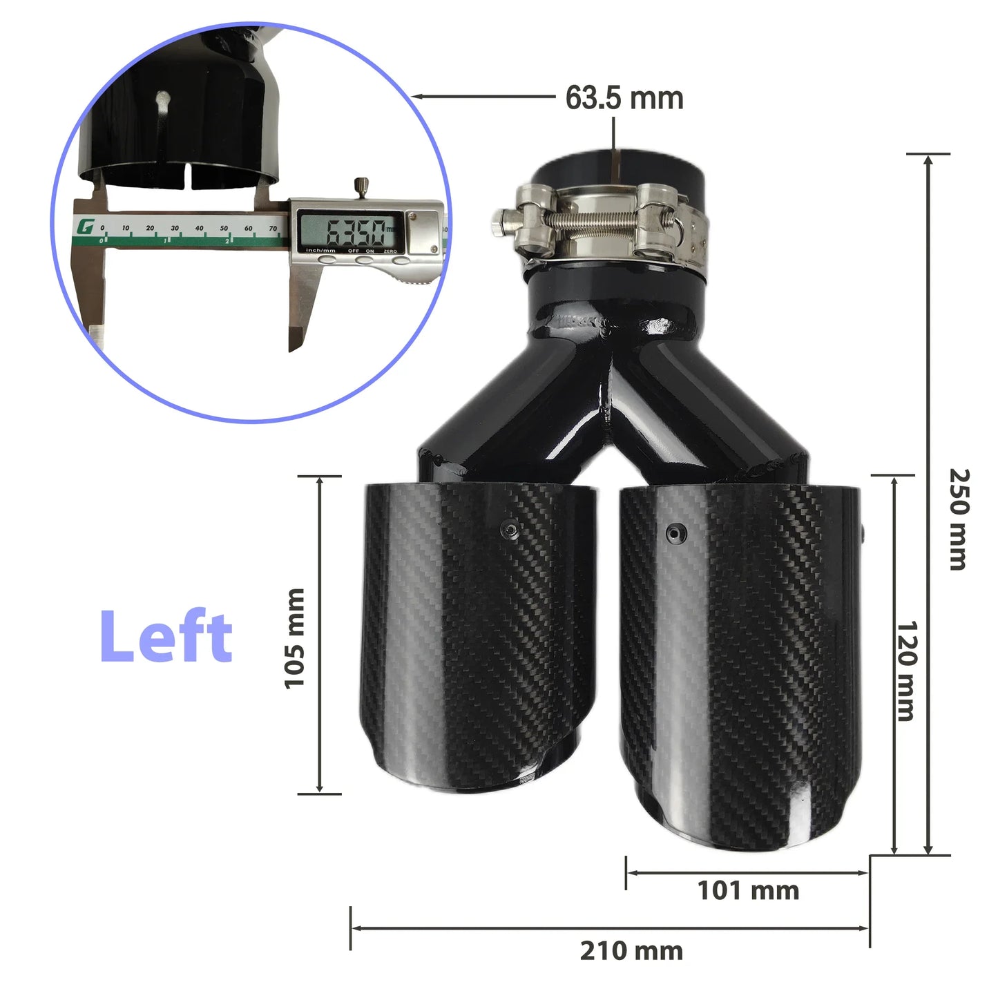 Carbon Fiber 304 Stainless Steel Rear Exhaust Tip Decorative Muffler - Universal Fit