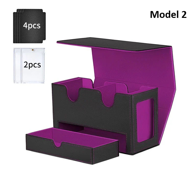 3-in-1 Deck Box Card Storage - Fits 200+ Single-Sleeved Cards, 4 Dividers & 2 Toploaders for MTG TCG CCG