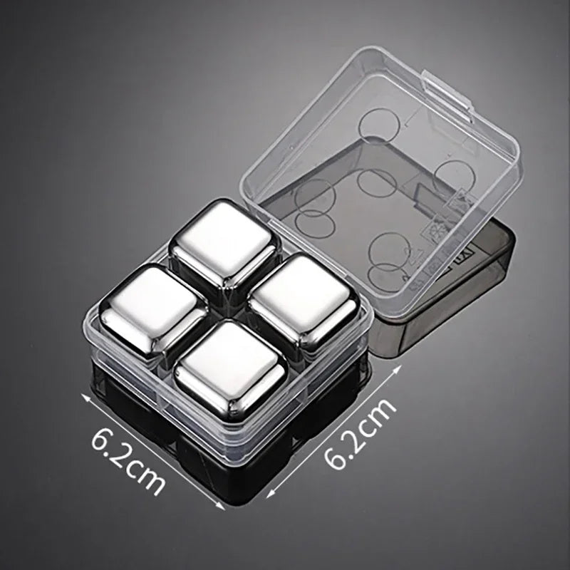 Stainless Steel Reusable Whiskey Stones - Quick-Freeze Ice Cubes with Storage Tray for Whiskey Wine Beer