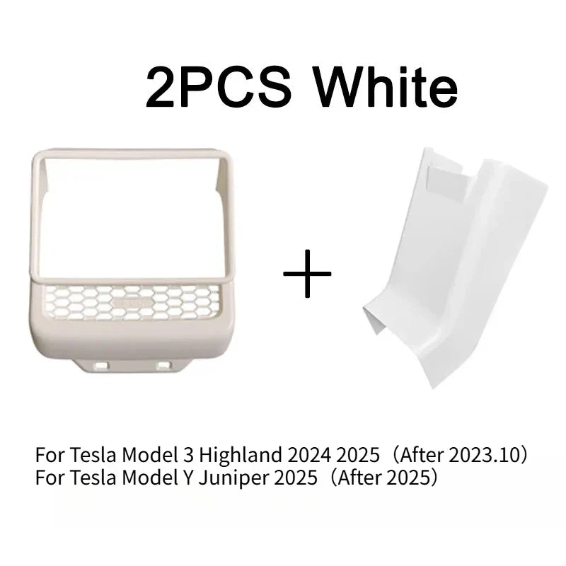 Rear Screen Cover Protector Frame Back Air Vent Trim White ABS Car Interior Accessory for Model Y Juniper