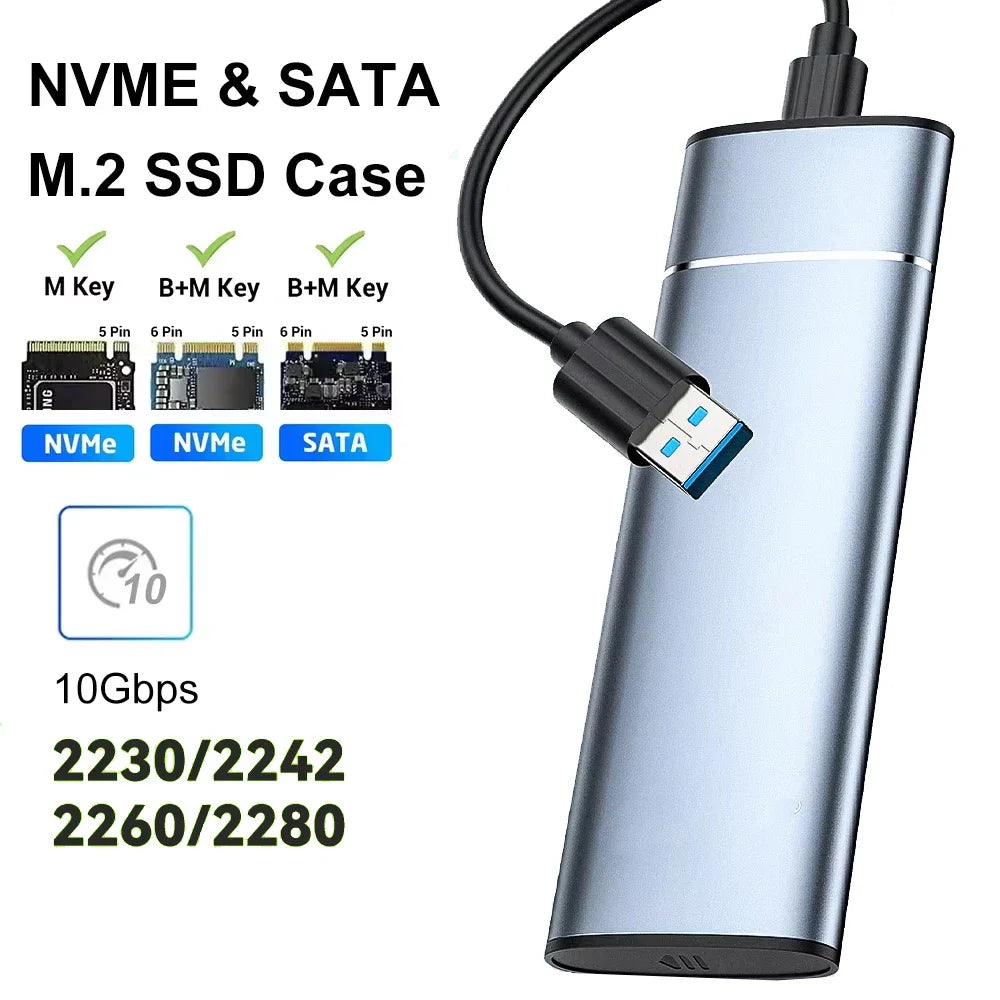 M.2 NVMe & SATA SSD Enclosure USB-C 10Gbps Supports 2230/2242/2260/2280