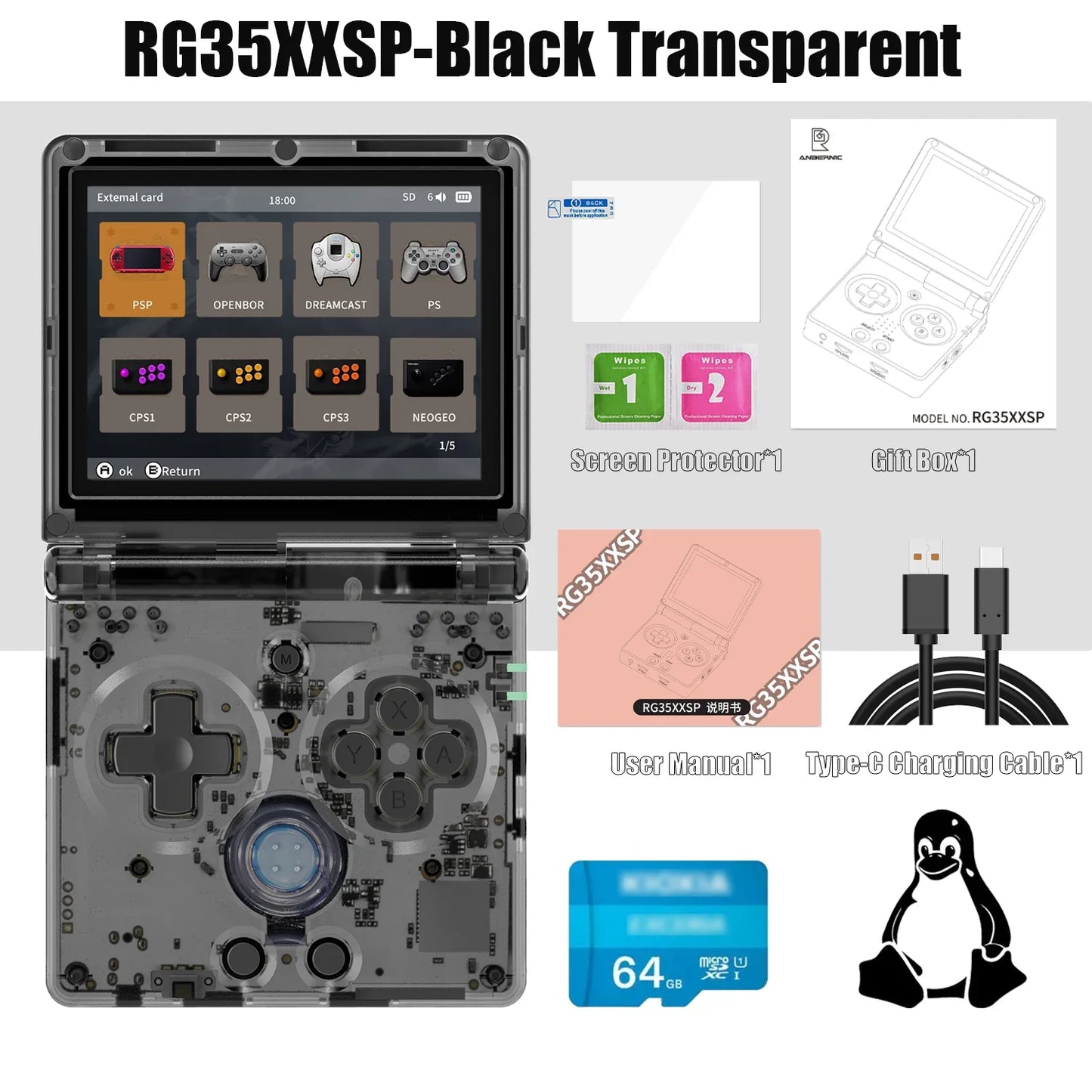 Retro Handheld Game Console - 3.5-inch (8.9 cm) IPS Screen, 3300mAh Battery, HDMI TV Out, Bluetooth 4.2, 5500+ Games