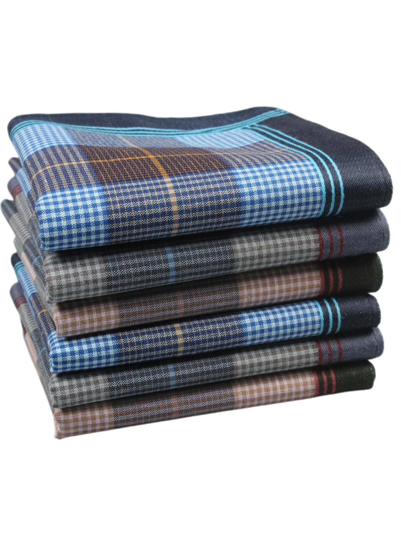 6-Pack Men's Cotton Striped Handkerchiefs 15.7in (40 cm) Plaid Square - Thin Style