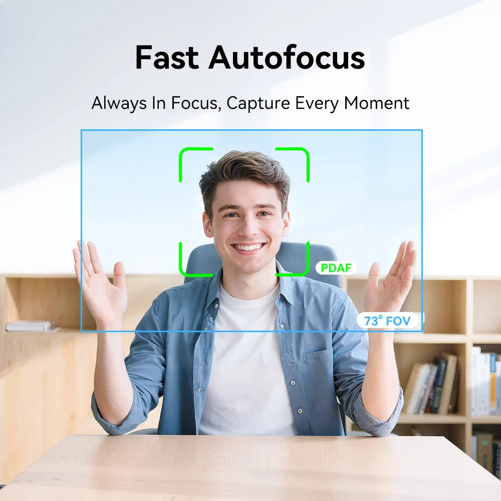 4K UHD USB Webcam — PDAF Autofocus, Dual Noise-Canceling Mics, Privacy Cover, 3840×2160 Web Camera for Zoom & Teams