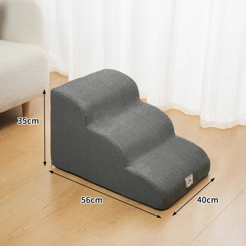 2- or 3-Step Pet Stairs for Dogs & Cats — Removable Washable Non-Slip Ramp for Sofa & Bed, PU Velvet Foam Pet Steps for Small & Senior Pets