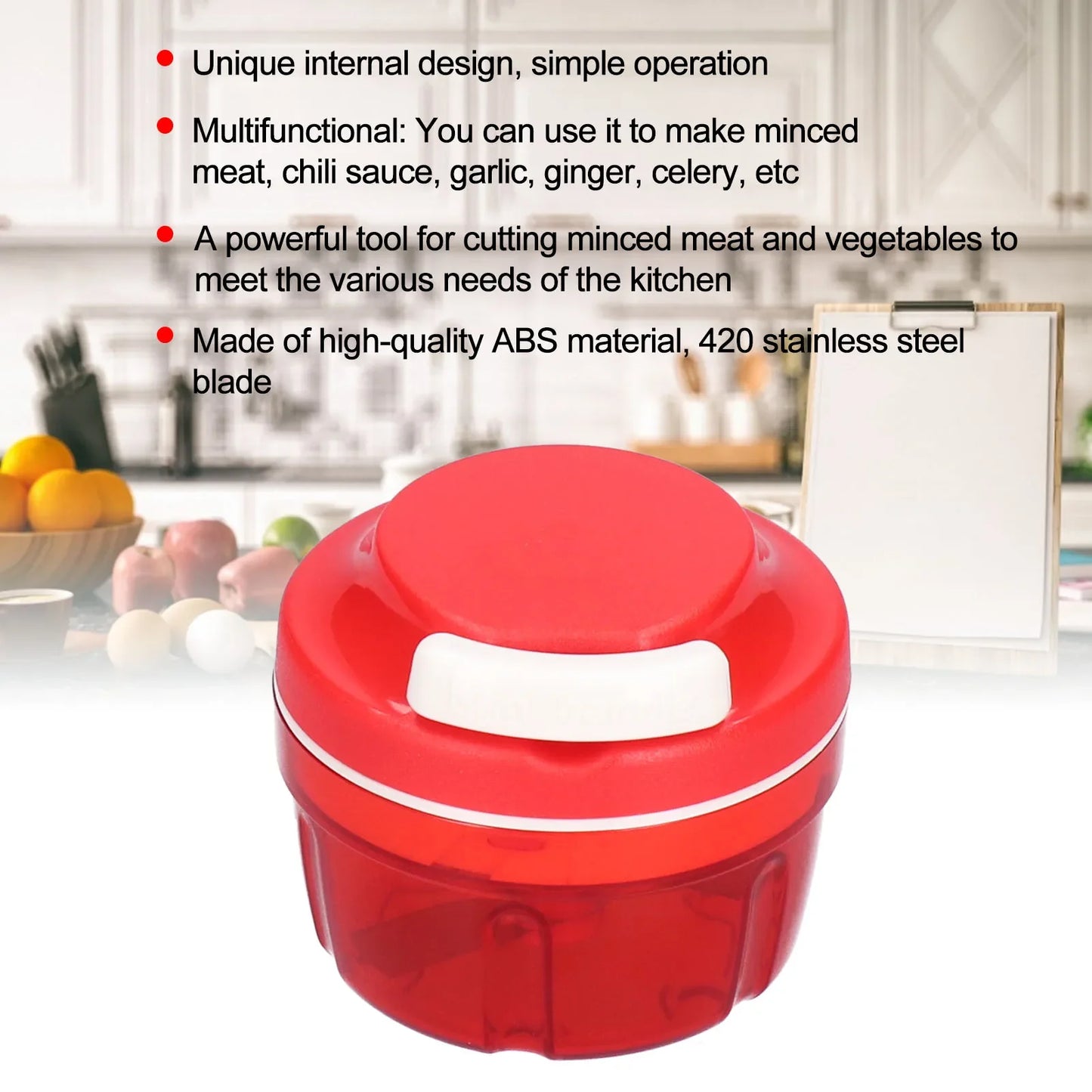 Manual Pull-Cord Vegetable Chopper & Meat Mincer – Multifunctional Hand-Powered Food Chopper for Garlic, Herbs & Veggies