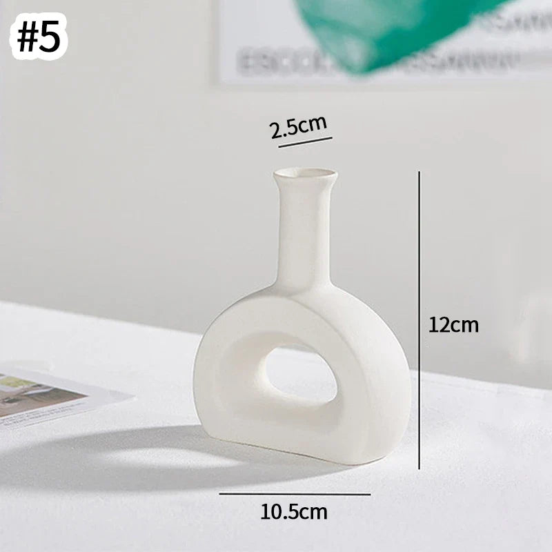 Ceramic Decorative Vase for Dried Flowers & Hydroponic Plants, Modern Table Ornament for Living Room Bedroom Office