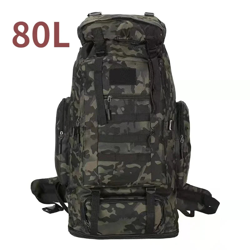 Tactical Mountaineering Backpack 80L / 100L (≈21 / 26 US gal) – Large Hiking, Camping & Travel Rucksack with Molle, Oxford Polyester