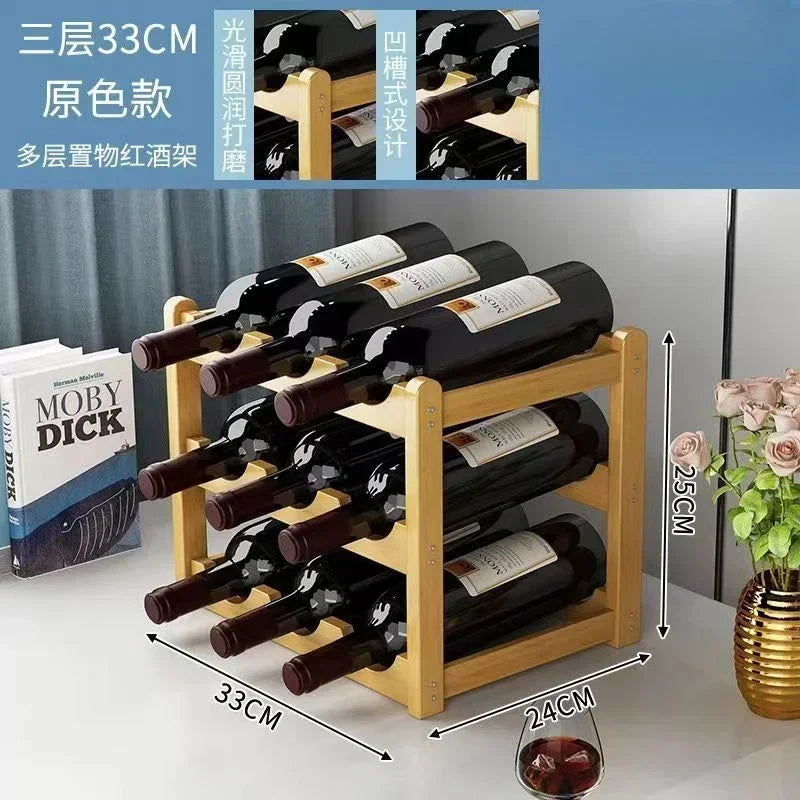 Red Bamboo Tabletop Wine Rack - Grid Wine Bottle Holder & Display