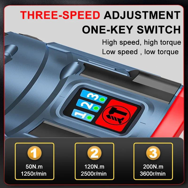 200 N·m (148 ft·lb) 16.8V Brushless Cordless Impact Driver Drill Screwdriver for Home DIY