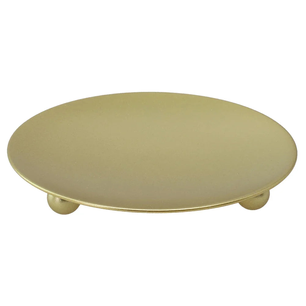 Round Iron Candle Plate Holder — Rust-Resistant Metal Pedestal for Pillar, Ball & Votive Candles, Gold or Black, Small 2.8×2.8×0.6 in (7×7×1.5 cm) & Large 4.3×4.3×0.7 in (11×11×1.7 cm)