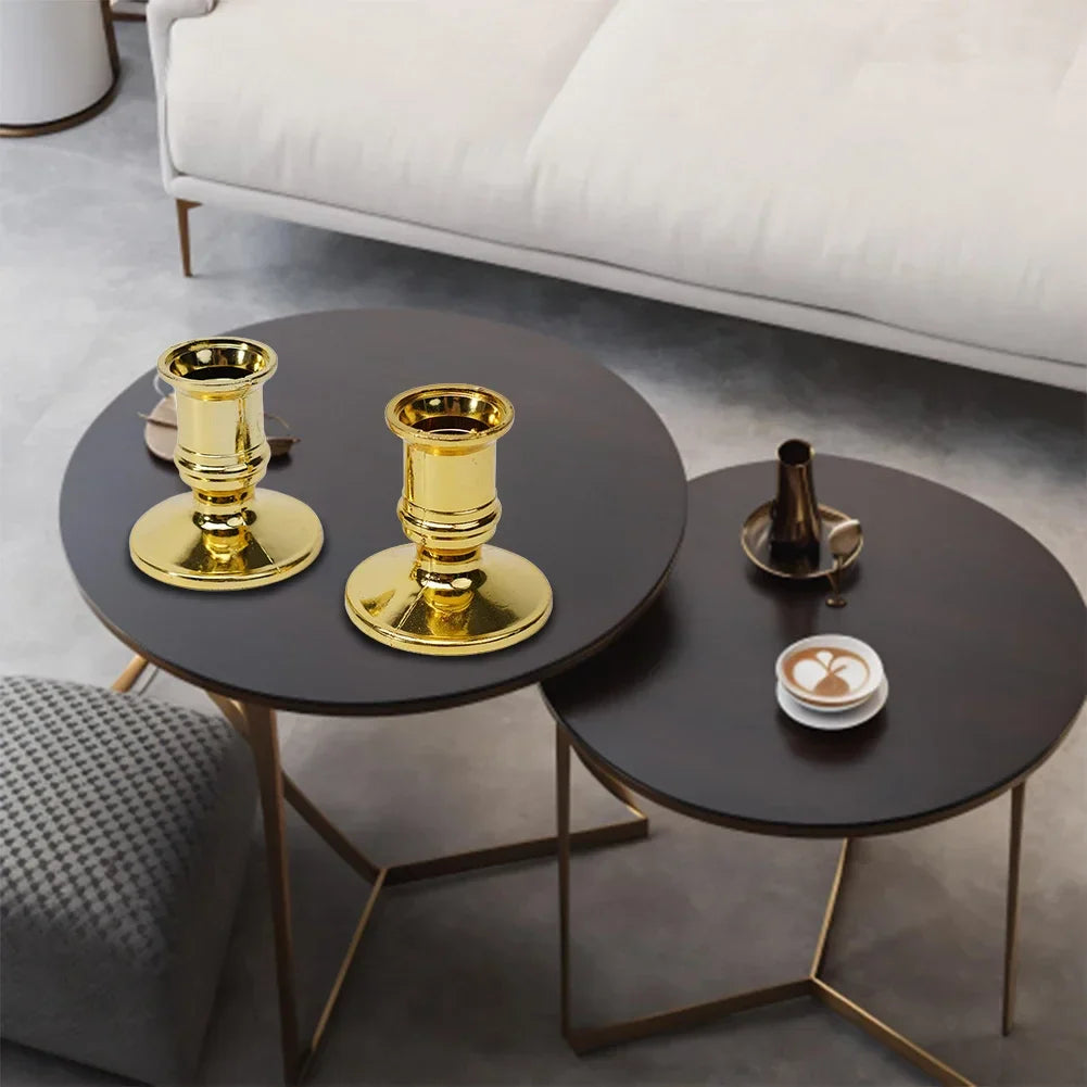 2-Pack Taper Candle Holder Bases – Silver & Gold Plastic Candlestick Stands for Taper/Electric Candles, Wedding & Home Decor