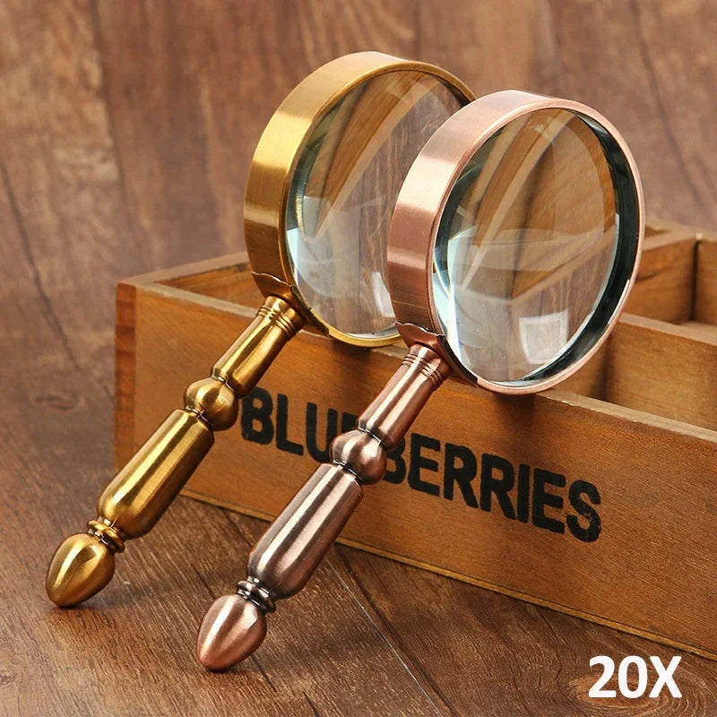 20X All-Metal Handheld Magnifier — 68mm (2.7in) Optical Lens, Vintage Bronze Loupe for Jewelry & Watch Repair