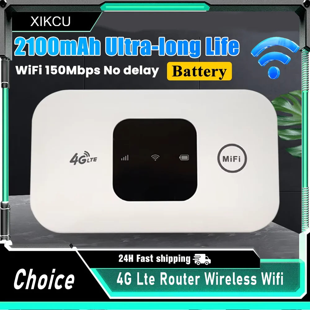 4G LTE Pocket WiFi Router 150Mbps Mobile Hotspot with SIM Slot — 2100mAh Portable WiFi for Travel Home Office