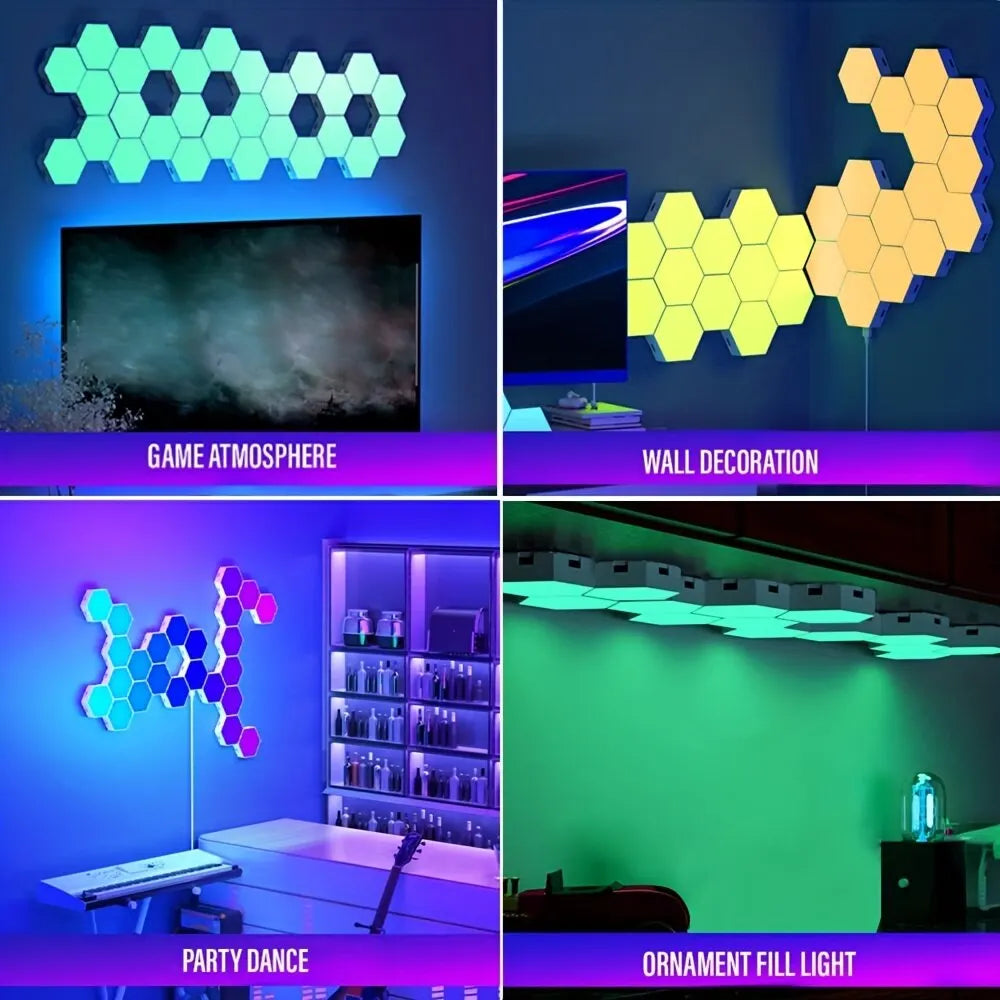 RGB Hexagonal Smart Wall Lamp - Color-Changing LED Panels with App Control, Music Sync & DIY Ambient Night Light for Bedroom Game Room
