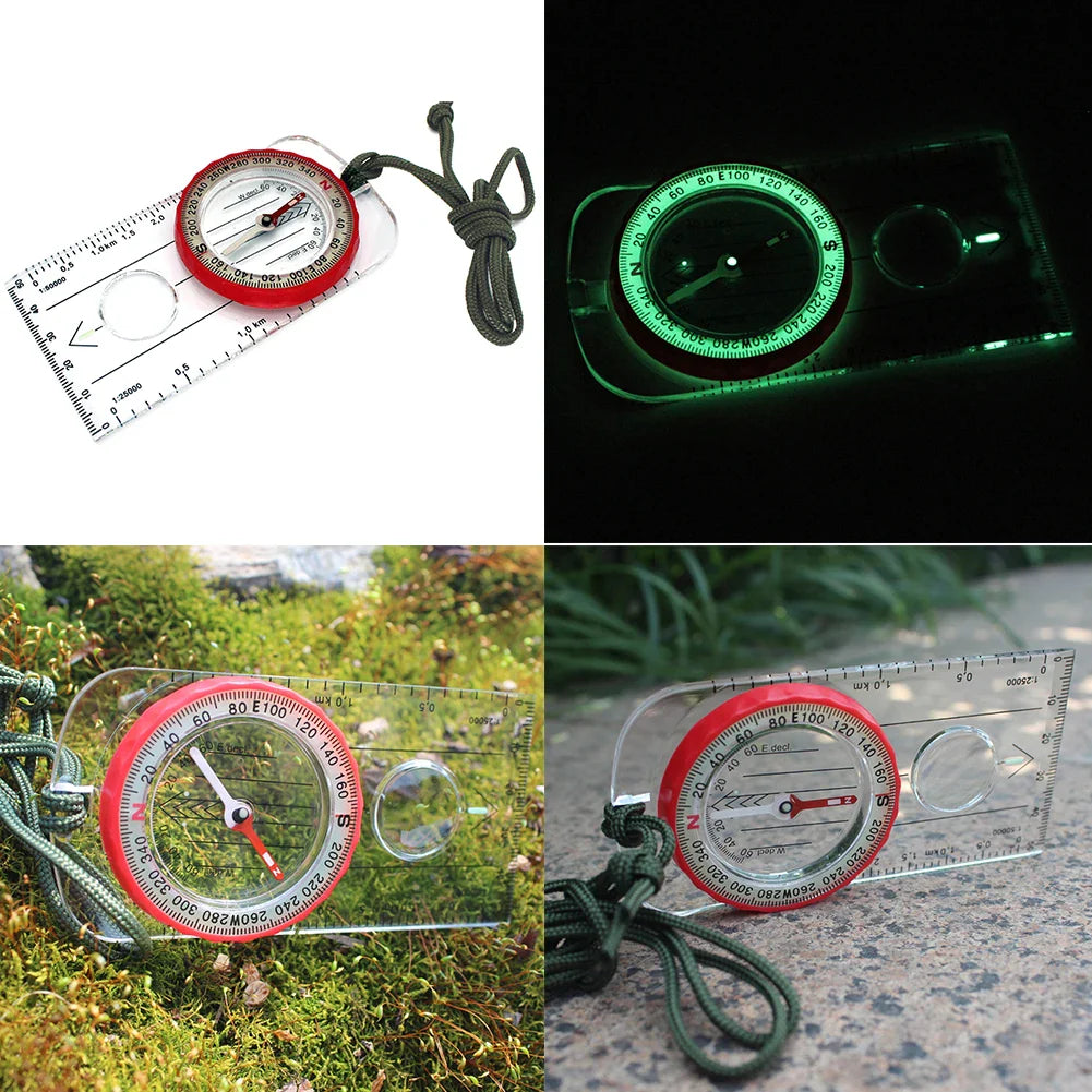 Luminous Waterproof Hiking Compass High Accuracy Baseplate with Neck Strap 4.2 in (107 mm)