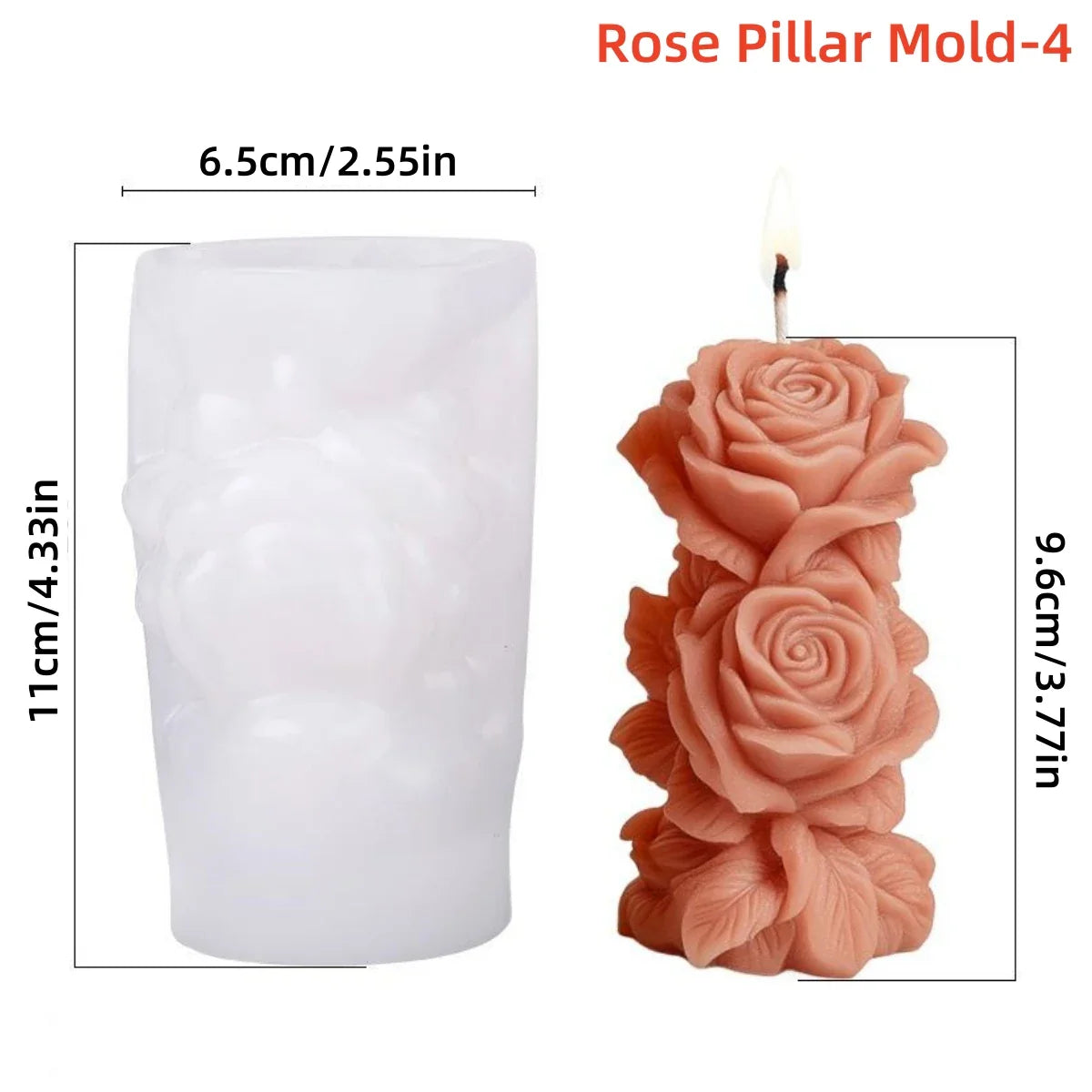 3D Rose Pillar Silicone Candle Mold – Geometric Flower Column for DIY Candles, Soap & Plaster Crafts
